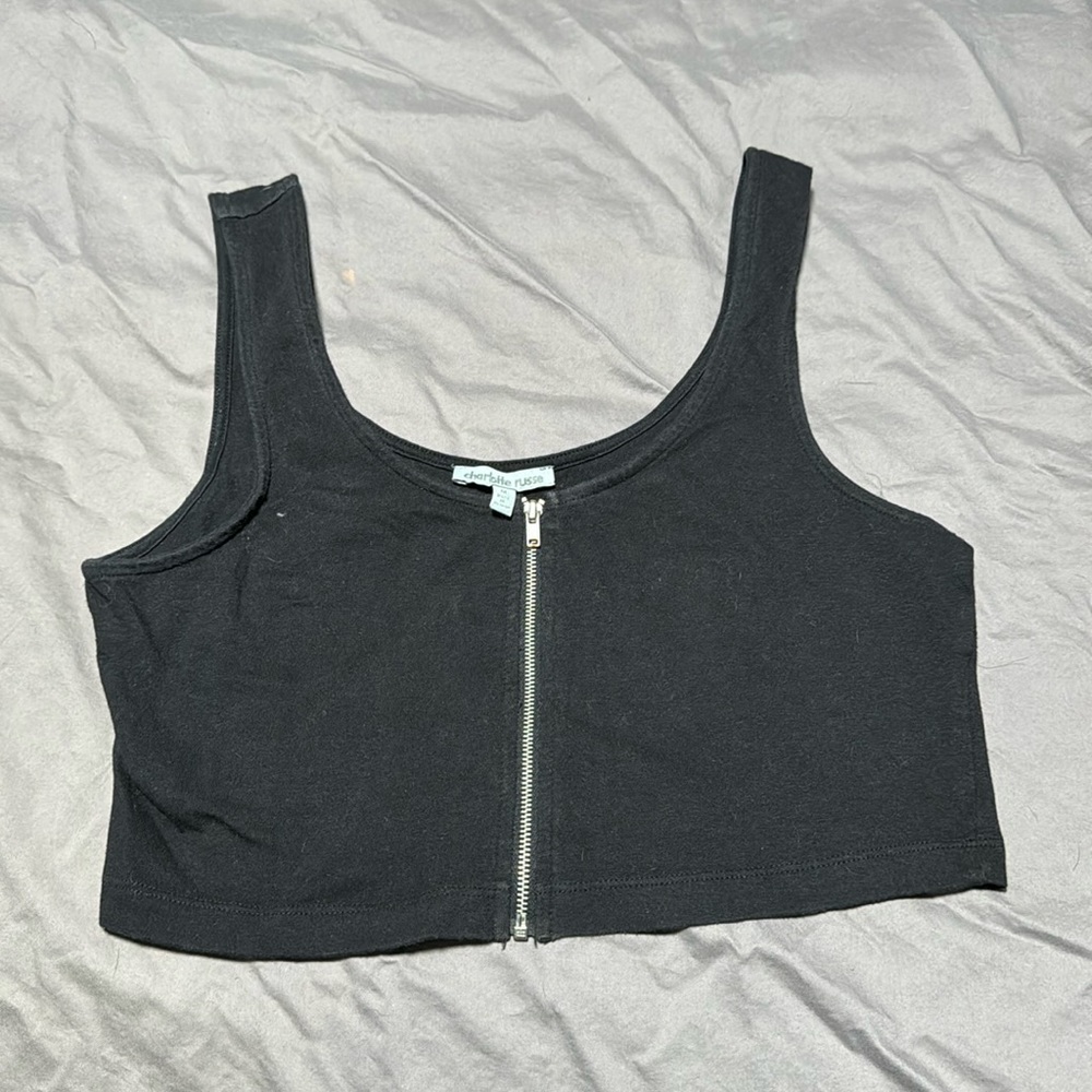 Black zip up crop top